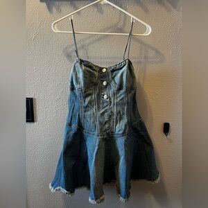 Denim BabyDoll Spaghetti Strap Mini Dress